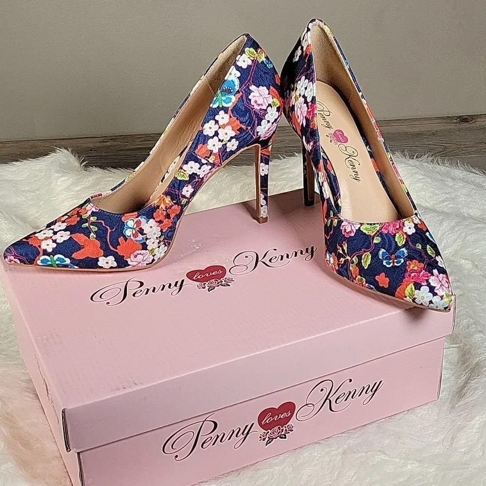 Penny Loves Kenny Blue Floral High Heels Sz 10M
